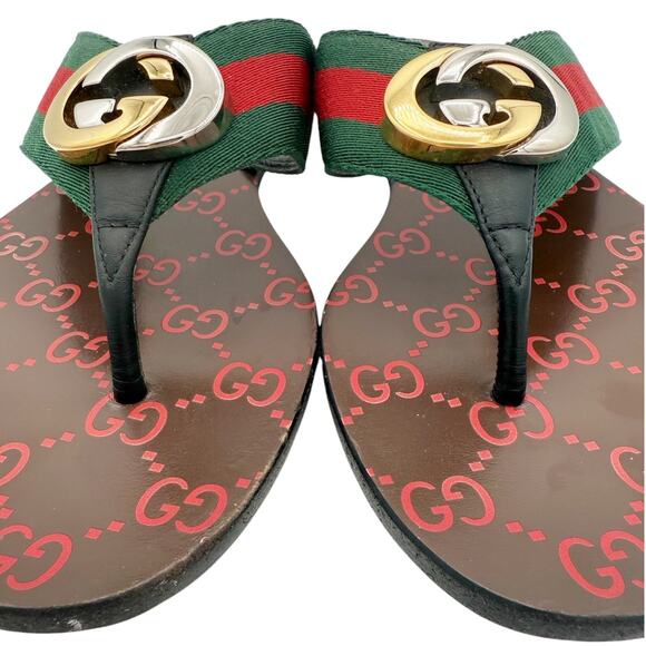 Gucci Kika Interlocking GG Web Thong Flip Flop Sandals EU 38.5 US 8.50 - Picture 3 of 14